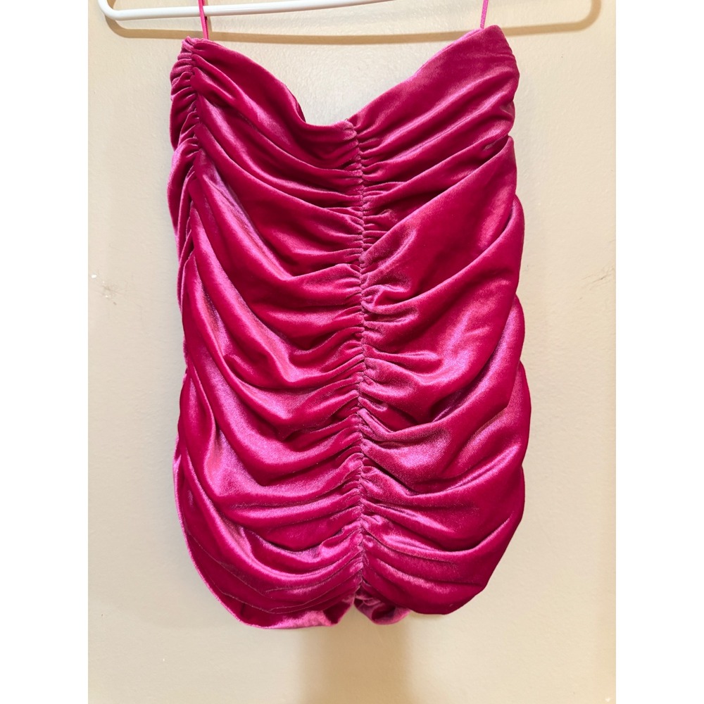 Zara Pink Velvet Ruched Mini Skirt Magenta Bodycon Party Skirt Size M